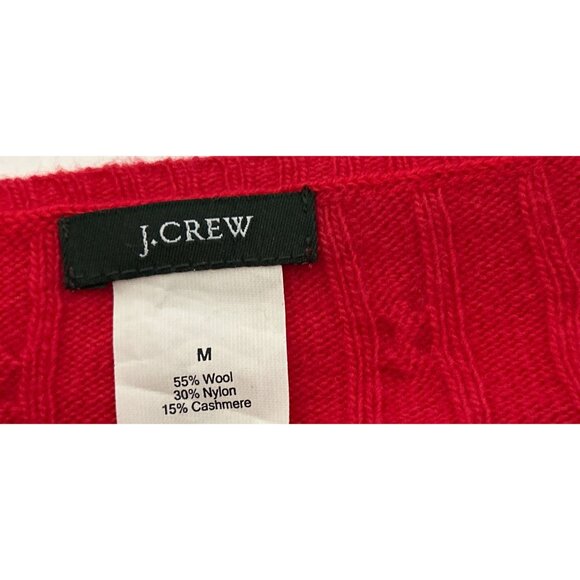 J.Crew Red Cable Knit V-Neck Sweater M Wool Cashmere Blend Long Sleeve - Picture 2 of 7